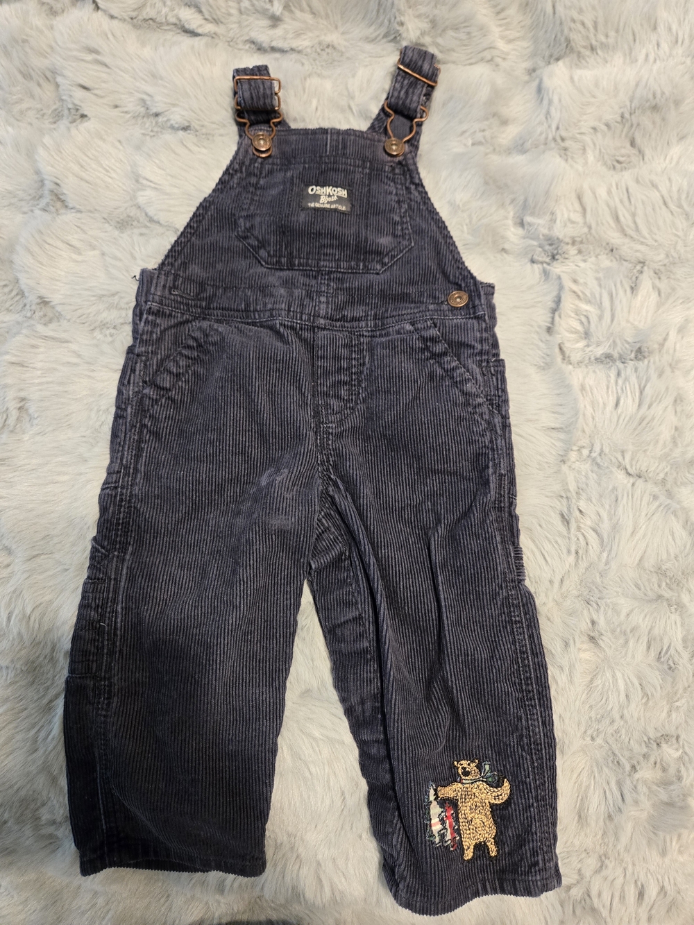 OshKosh B'gosh Navy Corduroy Embroidered Winter Bear Overalls 12M